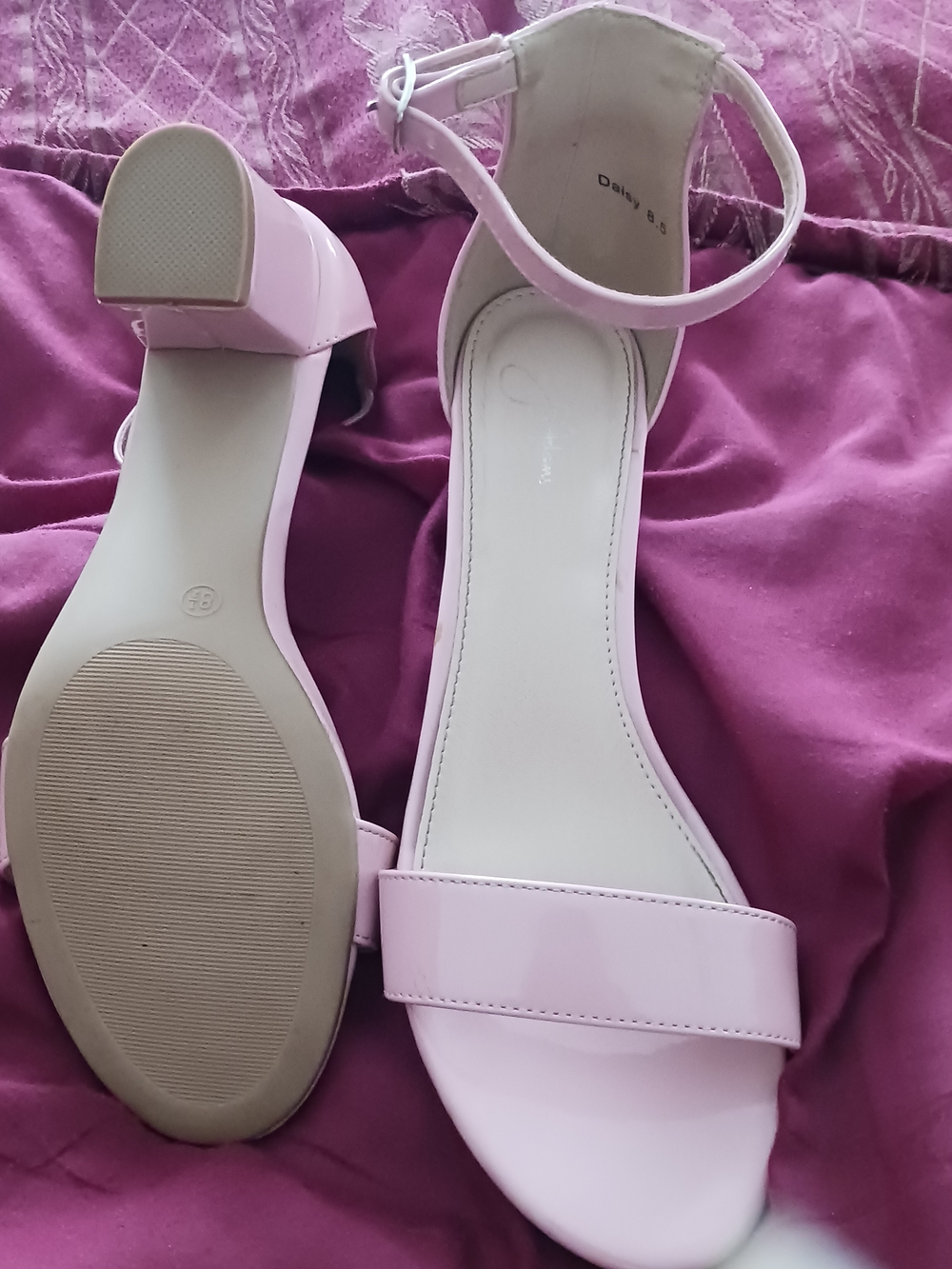 Adams Pink Block Heel Ankle-Strap Sandals - Picture 7 of 9